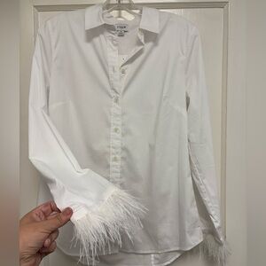 J.Crew White Feather Cuff Button-Down Shirt | Size Small